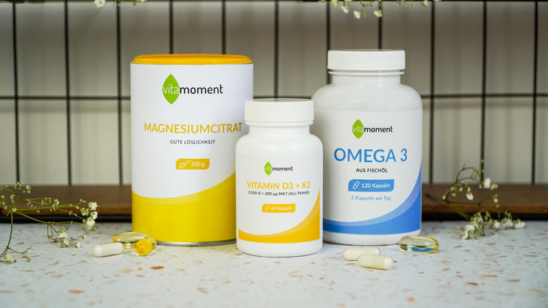 Magnesiumcitrat, Omega 3 und Vitamin D von VitaMoment