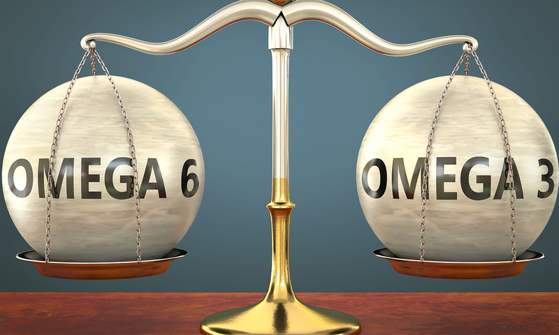 Omega 3 und Omega 6 auf einer Waage im Gleichgewicht