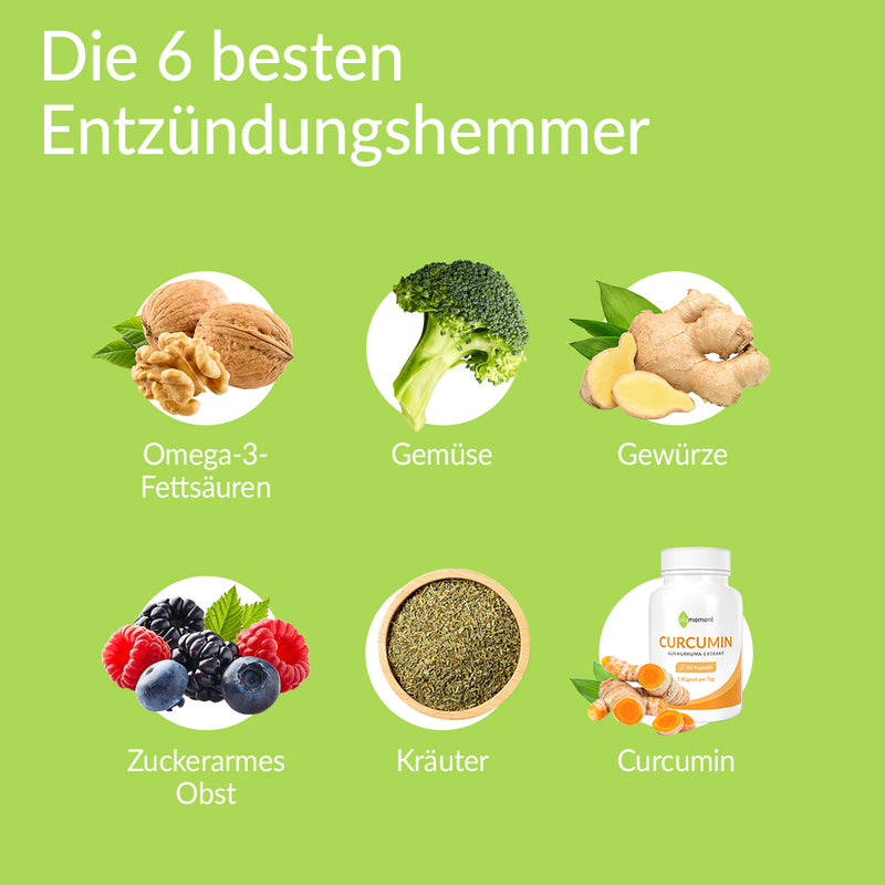 Die 6 besten Entzündungshemmer: Omega-3-Fettsäuren, Gemüse, Gewürze, Zuckerarmes Obst, Kräuter, Curcumin