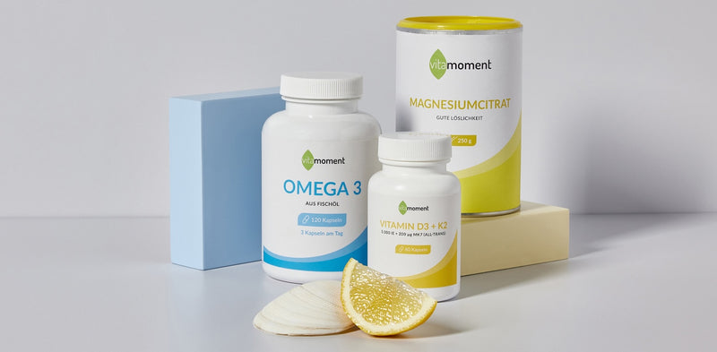 Beste Nahrungsergänzungsmittel: Basis-Paket von VitaMoment mit Magnesium, Omega 3 und Vitamin D