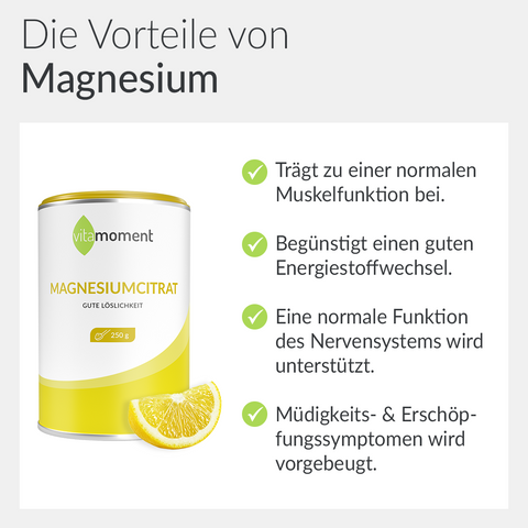 Magnesiumcitrat-Pulver: Infografik Vorteile von Magnesium