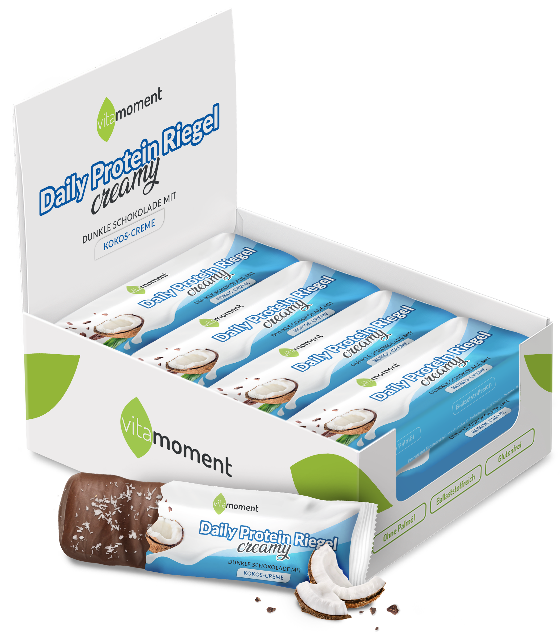 Daily Protein Riegel Creamy - Dunkle Schoko Kokos, 12er Box - VitaMoment Produkt