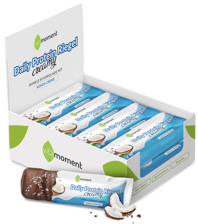 Daily Protein Riegel Creamy - Dunkle Schoko Kokos, 12er Box - VitaMoment Produkt
