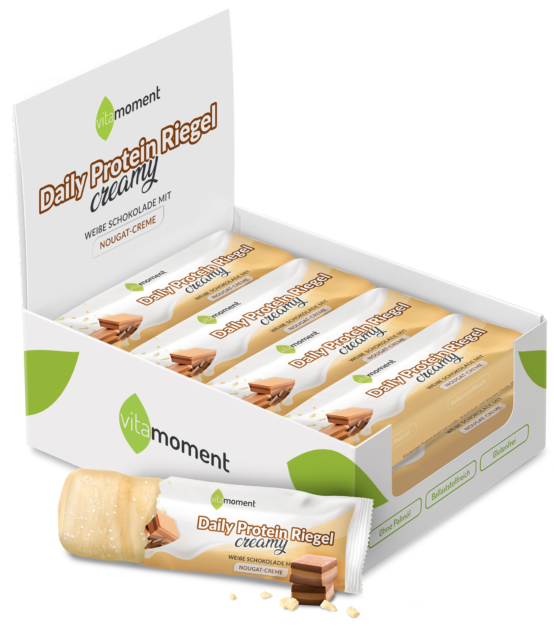 Daily Protein Riegel Creamy - Weiße Schoko Nougat, 12er Box - VitaMoment Produkt