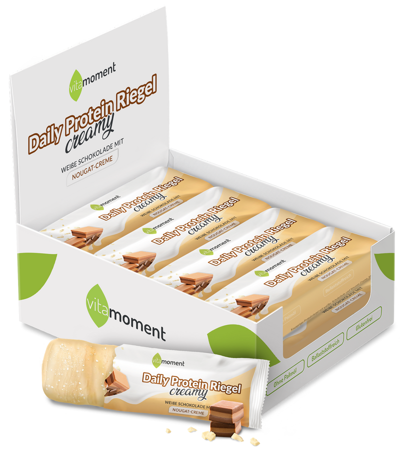 Daily Protein Riegel Creamy - Weiße Schoko Nougat, 12er Box - VitaMoment Produkt