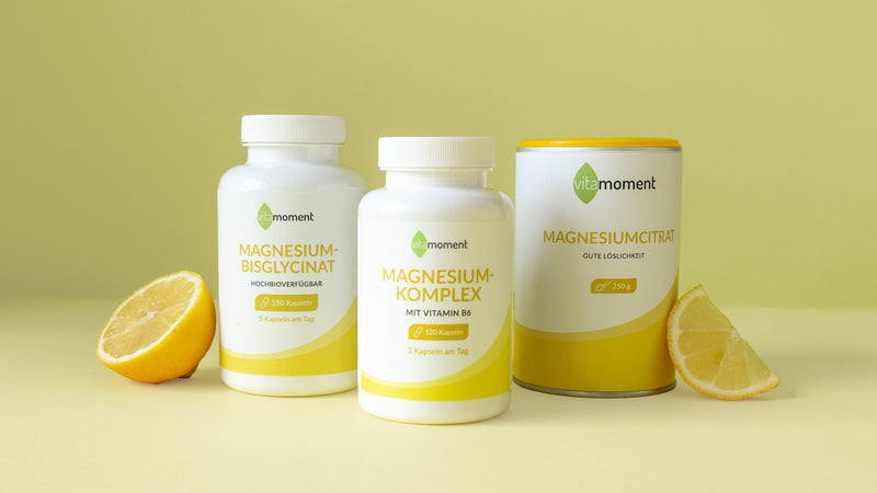 Magnesium-Einnahme: drei Magnesiumprodukte von VitaMoment